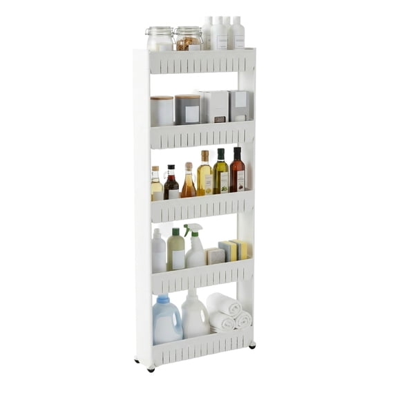 Lavish Home Slim Rolling Storage Cart On Wheels - 5-Tier Rolling Utility Cart for Bathroom, Kitchen, and Laundry Room Storage- Bathroom Shelves (White)