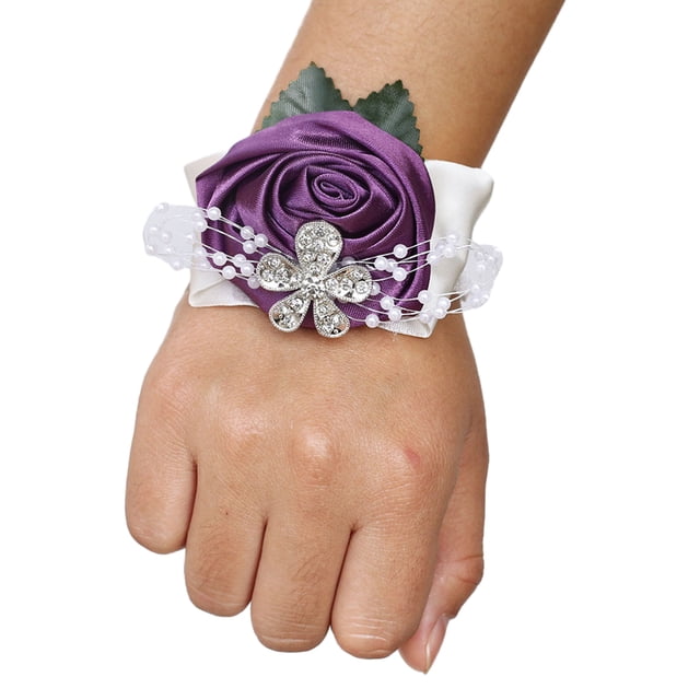 relayinert Bracelet Extensible Unique avec Roses en Satin Faites à la Main pour un Style Élégant Facile à Porter N7 Violet Raisin 1ensemble