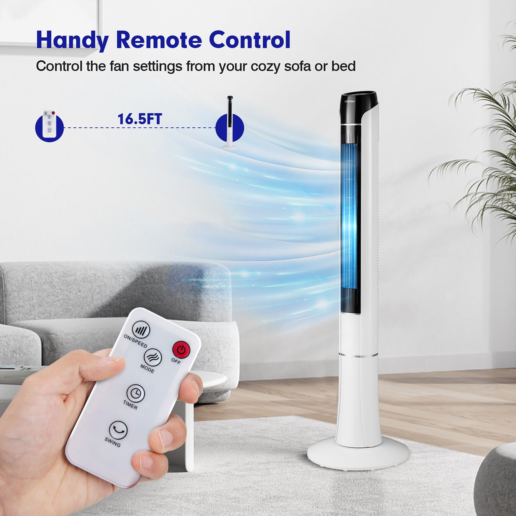 Costway Portable 48'' Tower Fan 80° Oscillating Bladeless Fan with Remote & LED Control