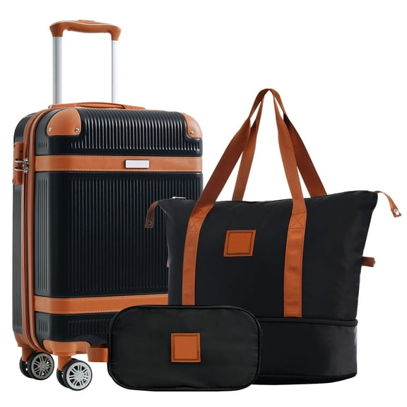CQSXDA Lightweight ABS Hardshell Luggage Set 3-Piece, 20 Inch Carry-On Suitcase with TSA Lock Spinner Wheels for Travelers, Black
