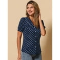 thumbnail image 2 of DARING DIVA Women's Polka Dots Peter Pan Collar Puff Sleeve Shirt Top M Dark Blue, 2 of 6