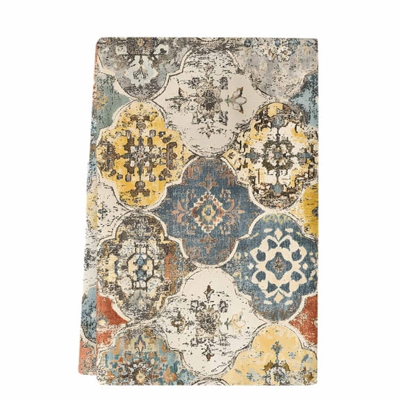 Dish Towels, Vintage Boho Morocco Absorbent Kitchen Towels 1 PC, Floral Lattice Pattern Microfiber Hand Towels Dish Cloths Tea Towels for Home  Bathroom,18X28-Inch, Yellow Cream