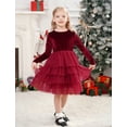 thumbnail image 2 of IDOPIP Toddler Baby Girls Christmas Velvet Dress Long Sleeve Ruffle Tulle Princess Dress, 2 of 9