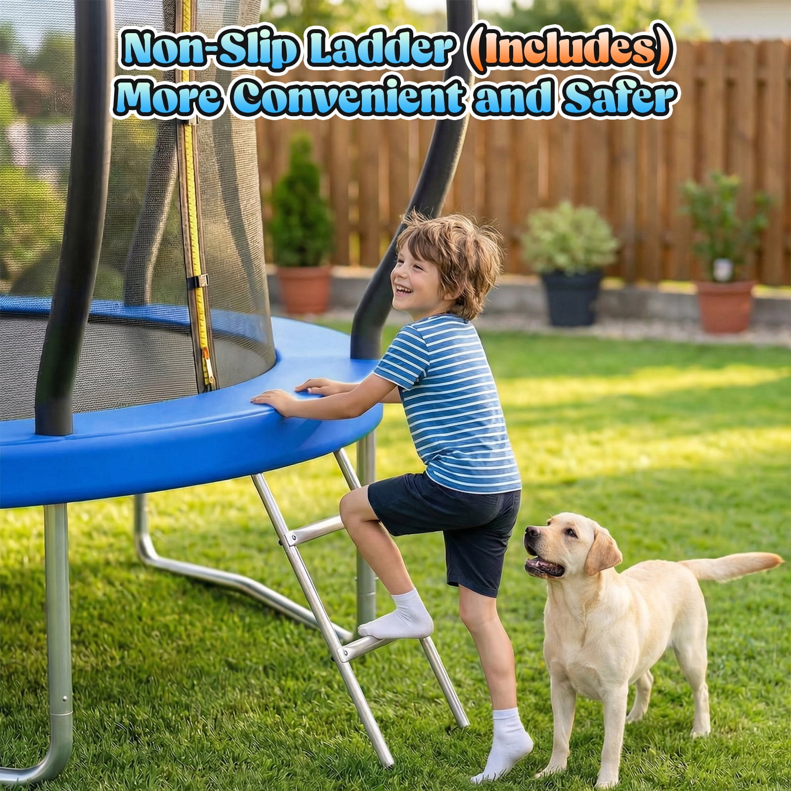 Gardwin Outdoor Trampoline 10FT/12FT/14FT Round Jumping Trampoline with Enclosure Net and Ladder,Recreational Backyard Trampolines Anti-Rust for Kids Birthday Gift