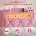 thumbnail image 3 of Twin Size Upholstered Bed Frame with 3 Large Storage Drawers,Tufted Velvet Upholstered Princess Platform Bed with Storage Headboard,Twin Size Bed with LED Lights & Charging Station,Pink, 3 of 9