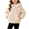 thumbnail image 2 of LUGOGNE Toddler Jacket Girls Sherpa Fleece Hooded​ Zip Up Sherpa Coat Textured Knit Ribbed Cuffs and Hem Jackets with Pockets Daily Home Gentle Comfy Outerwear, 2 of 9