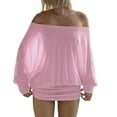 thumbnail image 3 of Women'S Off the Shoulder Dress Long Sleeve Batwing Mini Ruched Sheer Y2K Oversized Casual Streetwear Dress Pink L, 3 of 7