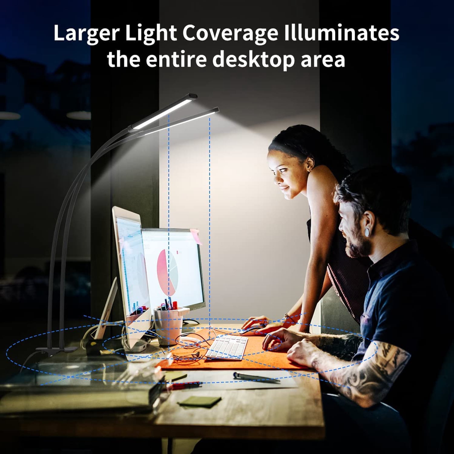 Lapalife Dual Heads Desk Lamp Dimmable 3 Colour 10 Brightness Levels 27.6inch Flexible Gooseneck Lamp Easy Clip on Reading Light Led Table Lamp for Home Office