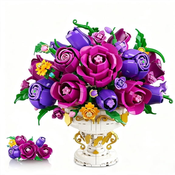 Plaxsoon Purple Rose Flower Building Set Botanical Building Blocks Floral Collection