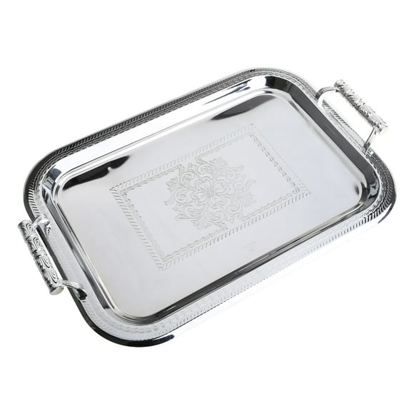 TRINGKY Nordic Stainless Steel Serving Tray with Handles Coffee Bar Food Holder Plate
