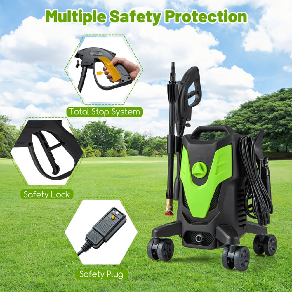 Topcobe 2400 PSI Electric Pressure Washer with 4 Universal Wheels, Steamer for Cleaning Floor, Upholstery, Grout and Car, Green