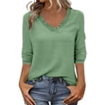 thumbnail image 3 of Yxbdin Womens 3/4 Sleeve Shirts Cotton V Neck Blouses Summer Spring Loose Fit Shirt Dressy Casual Going Out Tops Army Green M, 3 of 10
