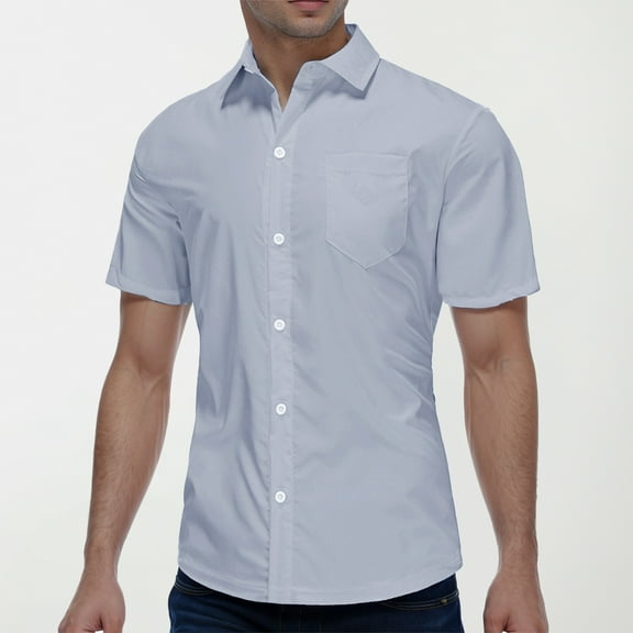 ZZHZGZ 4Th of July Linen T Shirts for Men Men's Button Sleeved Business Solid Color Casual Men's Comfortable Short Sleeved Lapel Men's Shirt Fourth of July Mens Linen Button down Shirts Xxxl