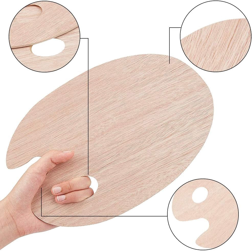 PH 4pcs Oval Wooden Painting Palette 7 x 18 Inch Wooden Paint Tray Artist Painting Palette with Thumb Hole for Acrylic Watercolor Oil Paints and Brushes DIY Art Craft Painting