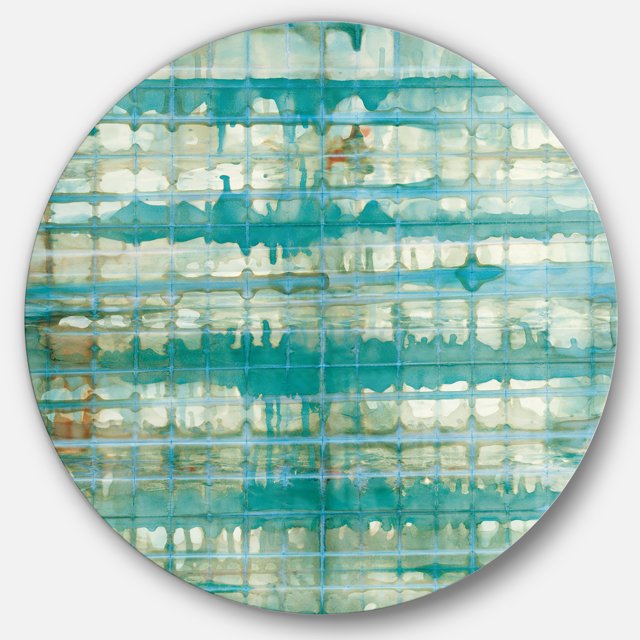 Designart 'Turquoise Watercolor geometrical VIII' Geometric Metal Circle Wall Art