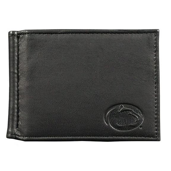 Penn-St Lions PSU - Genuine Black Leather Money Clip Wallet RFID Blocking