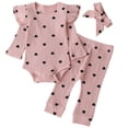 thumbnail image 1 of Set de mamelucos con forma de corazón rosa de 3 piezas para niña, de 12 a 18 meses, 1 of 6