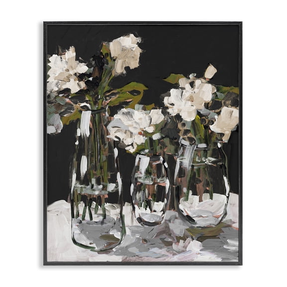 Stupell Industries Modern Three Flower Vases on Black Black Framed Giclee Art, 11 x 14, by Jane Slivka