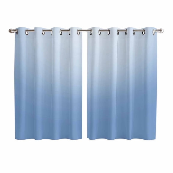 Blue Ombre Kitchen Curtains 72 Inch Length, Modern Minimalist Gradient Aesthetic Grommet Top Bedroom Living Room Curtains, Light Filtering Cafe Curtain Drapes 2 Panels Set 104''x72''