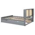 thumbnail image 6 of Queen Bed Frame, Rattan Headboard Bed with Two Drawers and Trundle, Solid Wood Platform Boho Bed Frame, No Box Spring Needed, Bedroom Furniture, Gray, 6 of 9