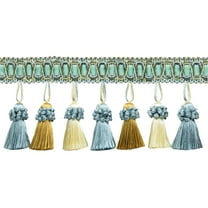 3" (7.5cm) Elegant Noblesse Collection Vintage Tassel Fringe Trim # TFH3CT,, Island Breeze Blue #5939 (Silver Blue, Gold, Off White) Sold By The Yard (36"/3 ft/0.9m)