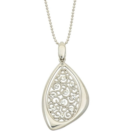 Giuliano Mameli White Crystal Accent Rhodium-Plated Sterling Silver Oval Beaded Filigree Triangular Frame Pendant with Chain
