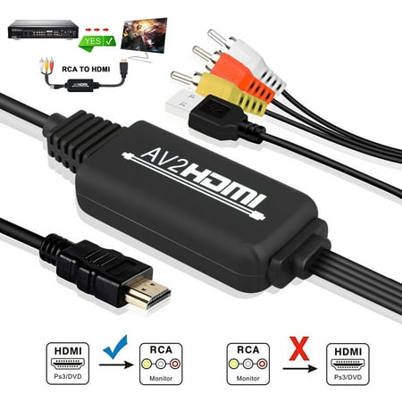 Rca Video Cassette Recorders RCA to HDMI Converter, Gaxiog AV to HDMI Adapter, 3RCA CVBS Composite to Audio Video Converter Supporting PAL NTSC 1080P for WII, WII U, PC Laptop, Xbox, PS3, PS4, TV STB, VHS VCR Camera DVD Players ()