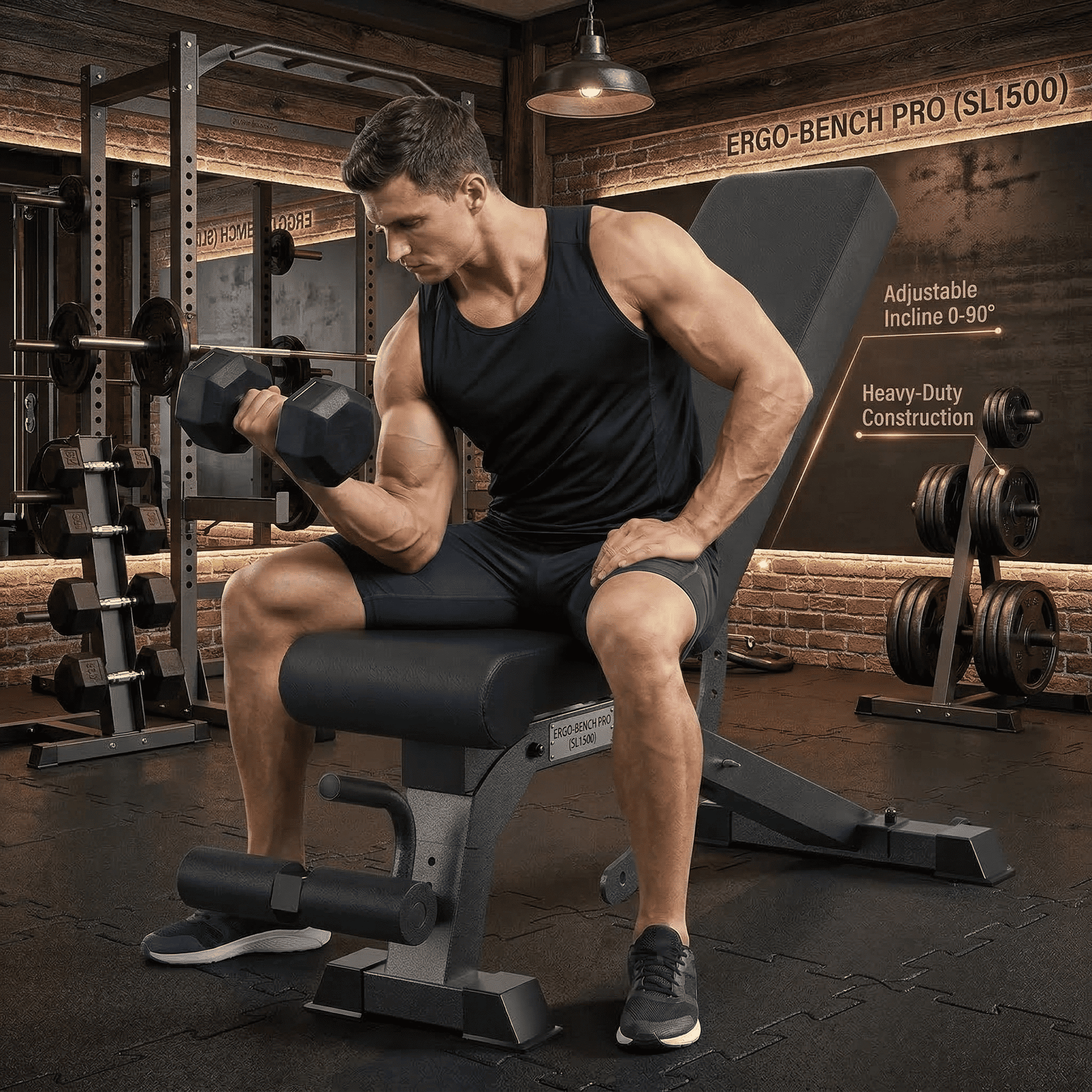 USLIM Heavy-Duty Adjustable Weight Bench, 1200 lbs Capacity, 12 Backrest  4 Seat Positions, Incline Flat Decline Workout Bench for Home Gym