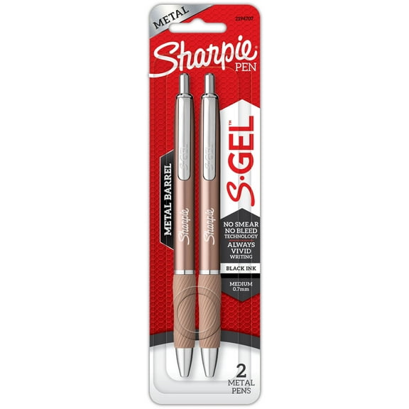 Sharpie S-Gel Pen, Metal Barrel, Medium Point (0.7mm), 2-Pack