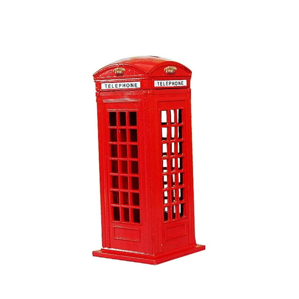 GAXIRE Hucha decorativa de 13 cm con forma de cabina telefónica londinense, buzón, adorno, hucha, artesanía de metal.