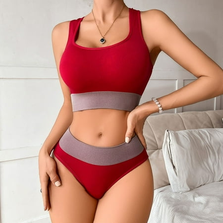 Limited-Time Offer: Women s Seamless Bra Set Sports Casual Color Matching Soft And Comfortable European Size Seamless Set For Women SOPATENOR Red S