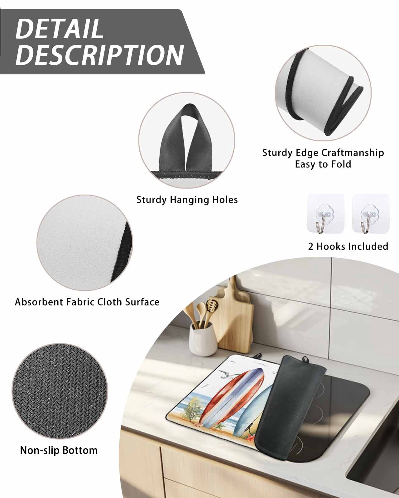 Stove Top Covers for Electric Stove 24x21 Inches, Blue Coastal Heat Insulation Fireproof Glass Cooktop Protector, White Seagull Summer Canoeing Starfish Countertop Stovetop Cover for Kitchen
