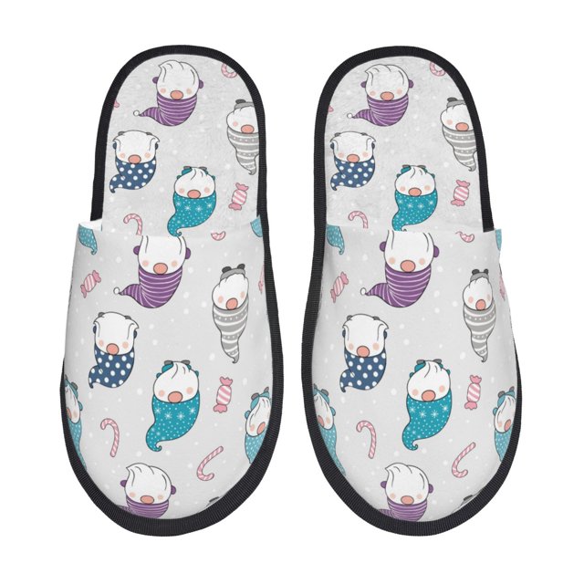 Balery cute winter Gnome Pantuflas de Casa de Felpa Silenciosas con Diseño Estampado, Zapatillas Cómodas Antideslizantes de Algodón para Interior-Large