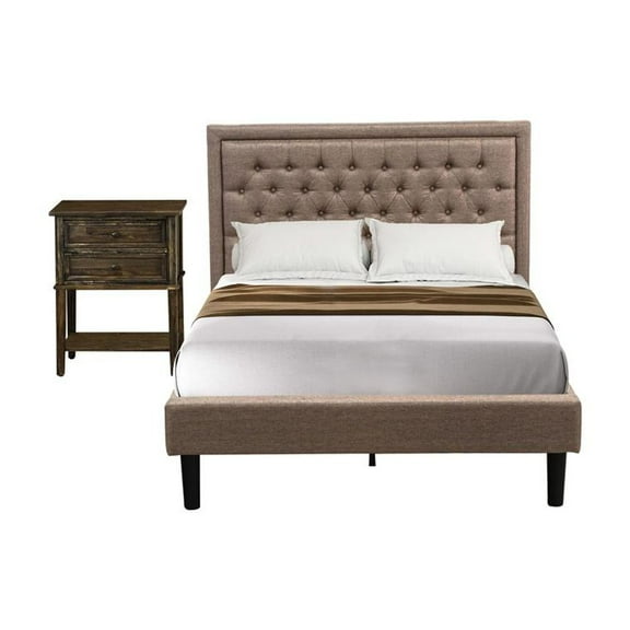 East West Furniture 2-piece Wood Platform Bedroom Set in Dark Khaki Brown Black