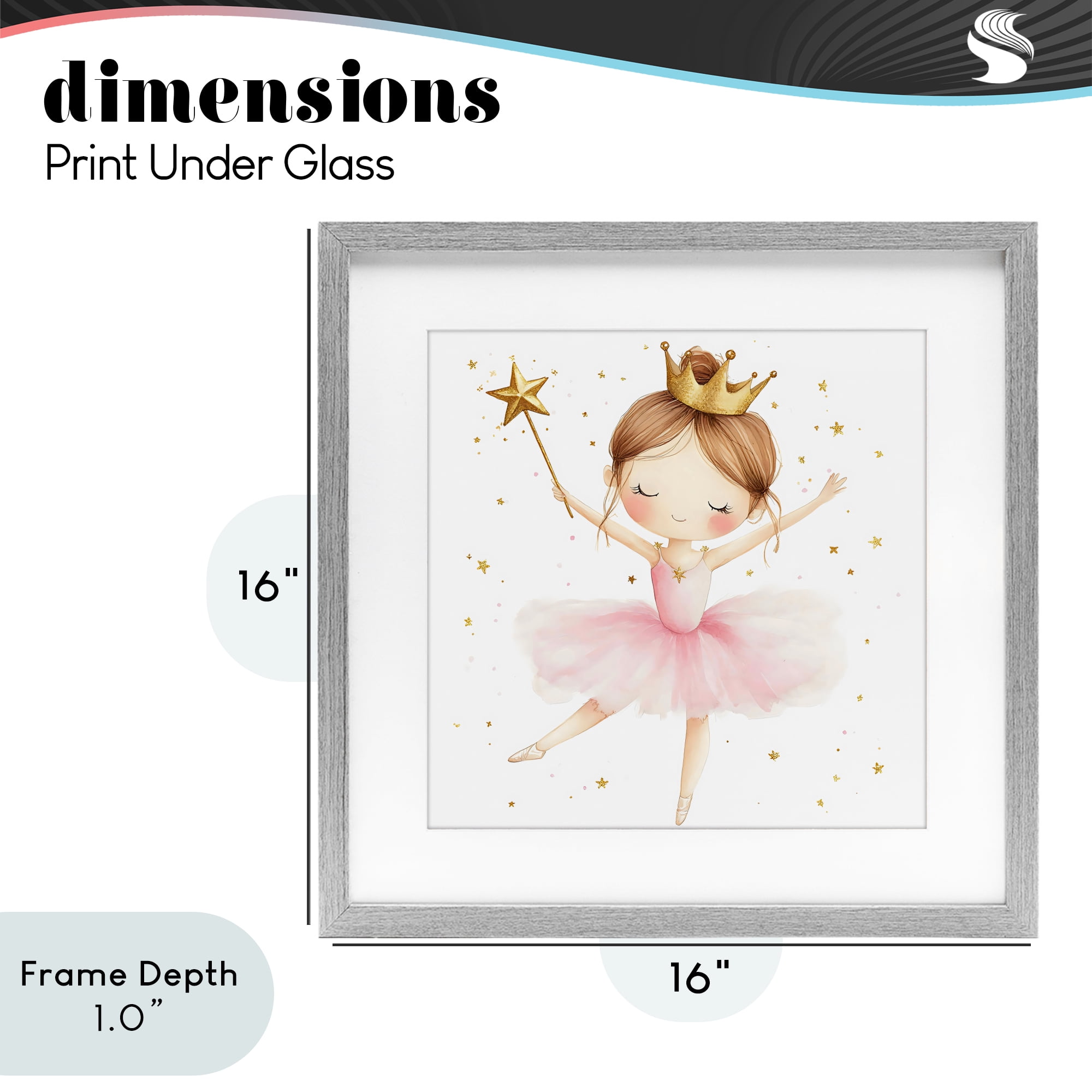 Stupell Industries Cute Ballerina with Crown Gray Framed Print Under Glass, design by Creative Studio