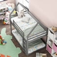 thumbnail image 3 of Twin over Twin Low Bunk Bed with House-Shaped Frame, Solid Pine Wood Construction with Ladder, Full-Length Guardrails, No Box Spring Needed, Space-Saving Design for Bedroom, Guest Room, Gray, 3 of 9