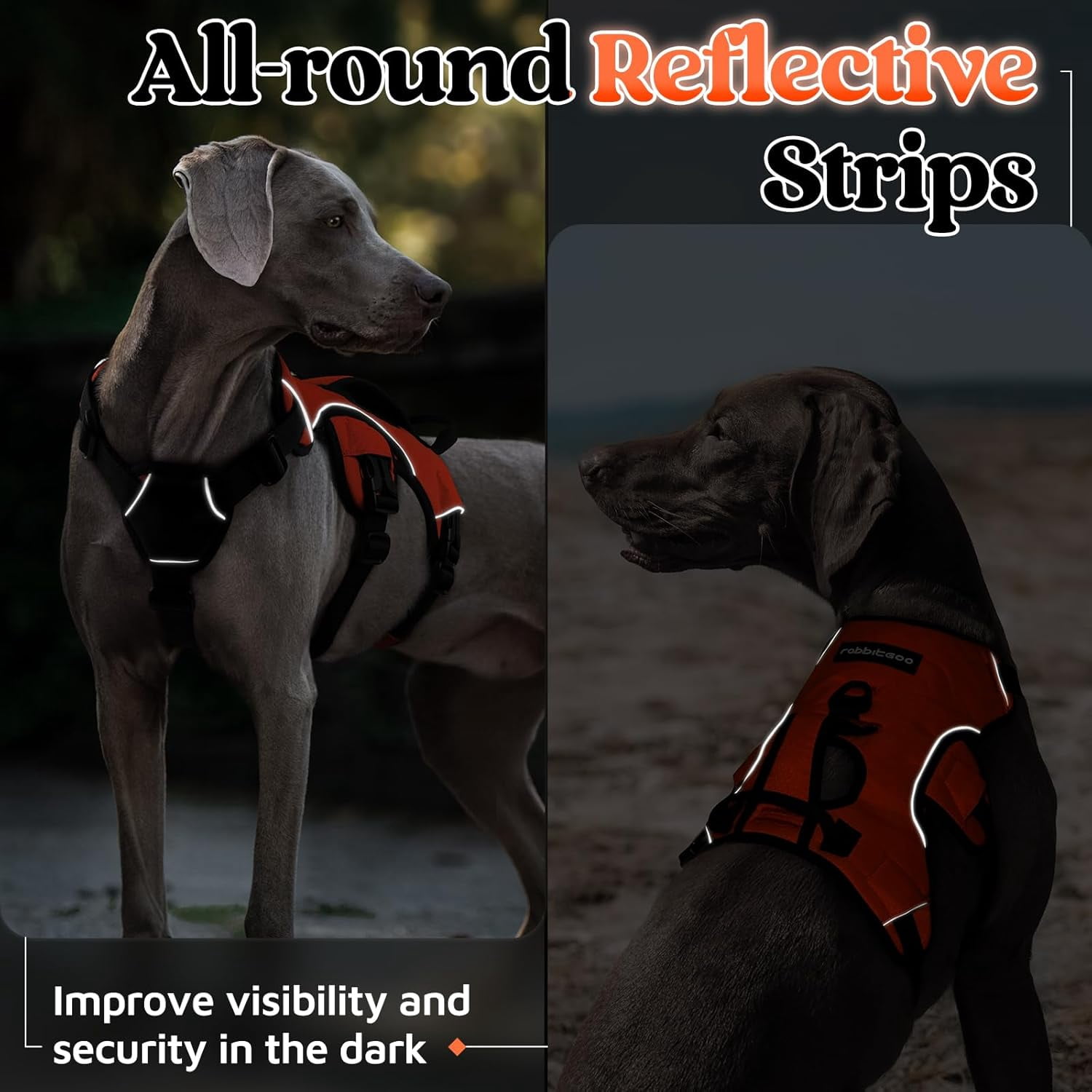 rabbitgoo Escape Proof Dog Harness, Soft Padded Full Body Pet Harness, Reflective Adjustable No Pull Vest with Lift Handle and Lesh Clip for Large Dogs Walking Hiking Training, Orange