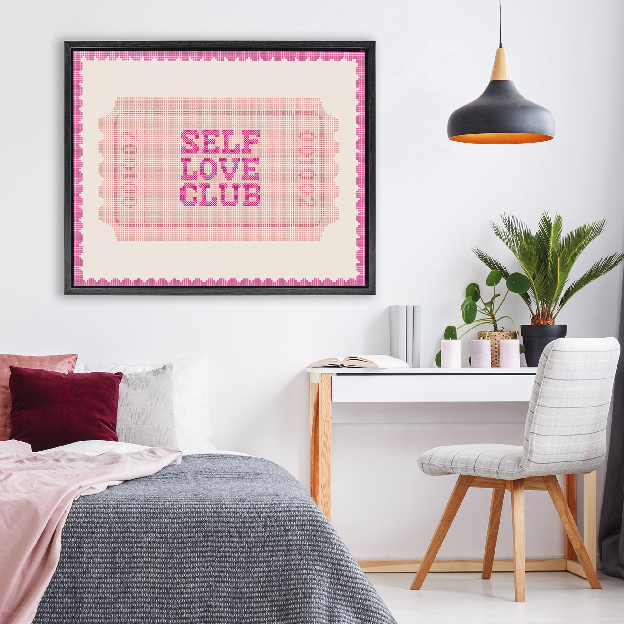 Stupell Industries Self Love Club Retro Ticket Black Framed Floater Canvas Wall Art, design by Lil' Rue