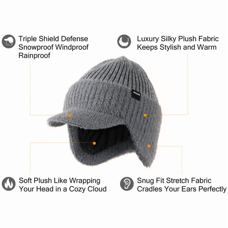 WMCAPS Winter Beanie with Fleece Lining, Brim and Ear Flaps  display picture 3