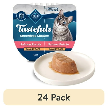 (24 pack) Blue Buffalo Tastefuls Spoonless Singles Wet Cat Food Paté, 2.6-oz. Twin Pack, Salmon