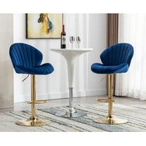 Guyou Modern Swivel Bar Stools Set of 2, Adjustable Velvet Counter Height Kitchen Bar Chairs with Footrest and back for Pub Kitchen Island Dining Room, Blue