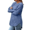 thumbnail image 4 of Fmbrln Womens Knitted Sweaters Fall Fashion Casual Crew Neck Long Sleeve Side Slit Hem Shirts Loose Comfy Pullover Tops Sky Blue XL, 4 of 4