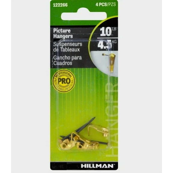 Hillman Anchorwire Antique Brass Steel Picture Hangers 10 Lb. 4 Pk 122266
