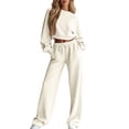 thumbnail image 2 of Sweatsuits Women 2 Piece Outfit 2026 Solid Drawstring Wide Leg Sweatpants Crew Neck Long Sleeve Cropped Tracksuit 2XL, 2 of 6