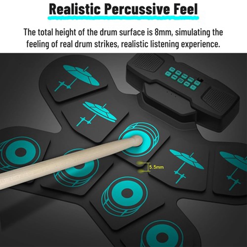 Roll-Up Electric Drum Set 9-Pad Portable Practice Kit USB Desktop Drums