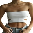 thumbnail image 1 of Women Tube Tops Solid Color Cutout Boat Neck Strapless Tank Tops Summer Backless Bandeau Shirts, 1 of 7