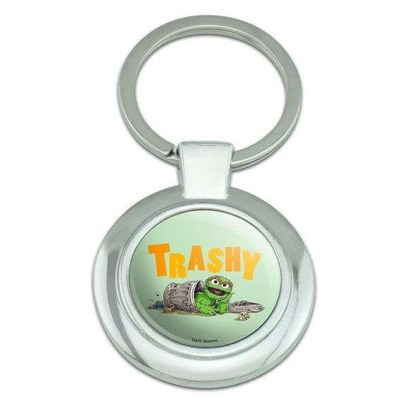 Sesame Street Trashy Oscar the Grouch Keychain Classy Round Chrome Plated Metal