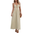 thumbnail image 1 of Vestido largo CUPSHE 2024 con cuello en V, sin mangas, corte torcido, beige, 1 of 5