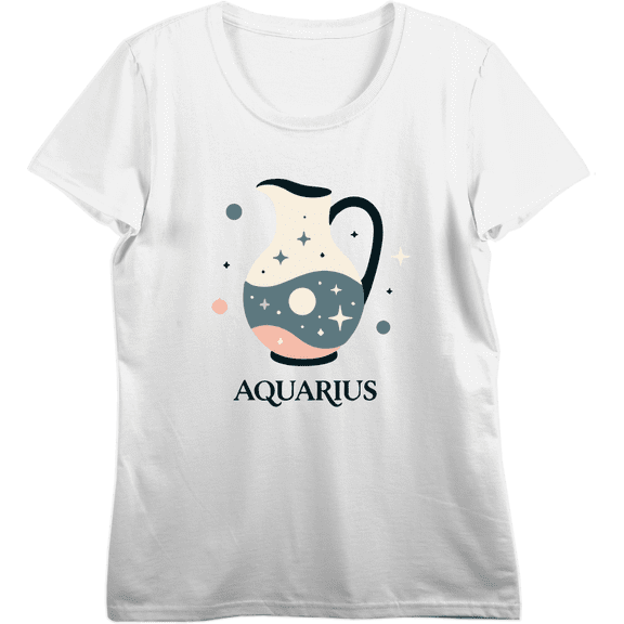 Aquarius Zodiac Pitcher With Water Adult Vivid White Crew Neck Short Sleeve Tee-Medium