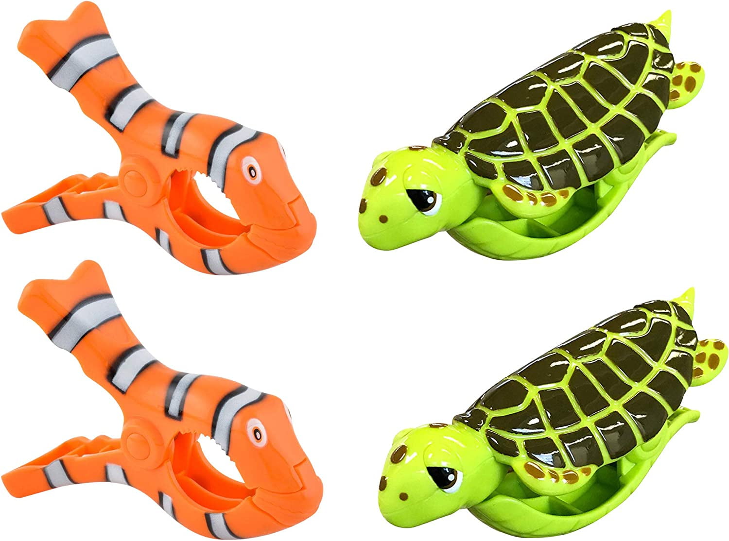 O2COOL Green Sea Tutle and Orange Clownfish Shape 4 Piece Plastic Beach